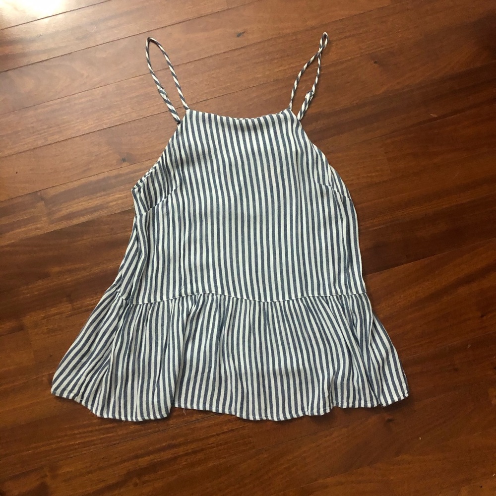 Blue and white striped flowy tank